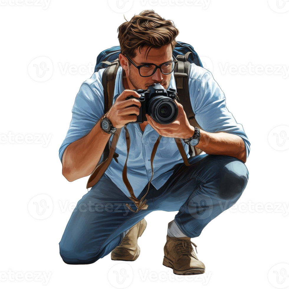 A Man With A Backpack Takes A Photograph png