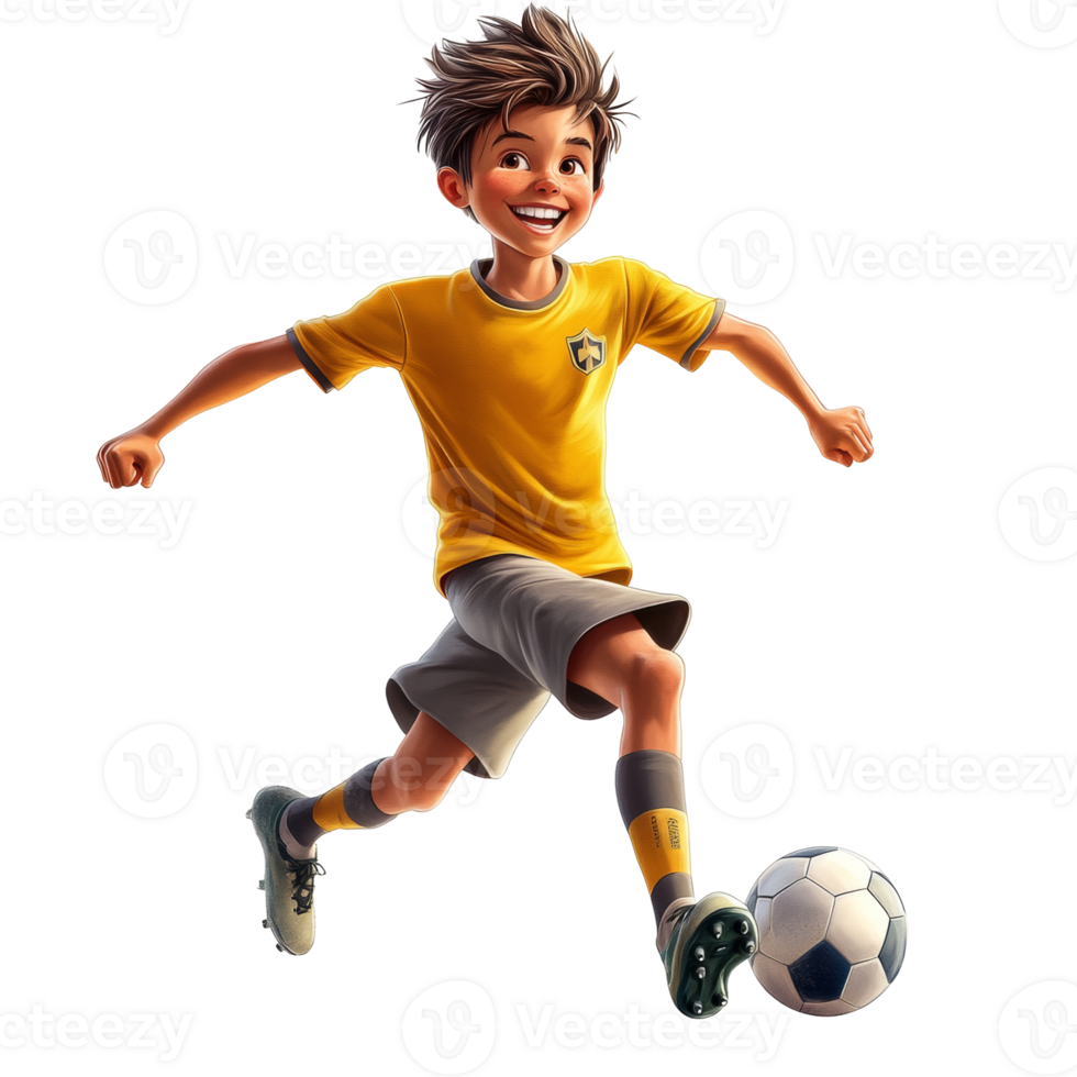 Happy Boy Kicking Soccer Ball During Game png