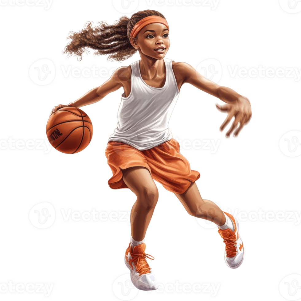 Young Girl Dribbling Basketball Dynamically Active png