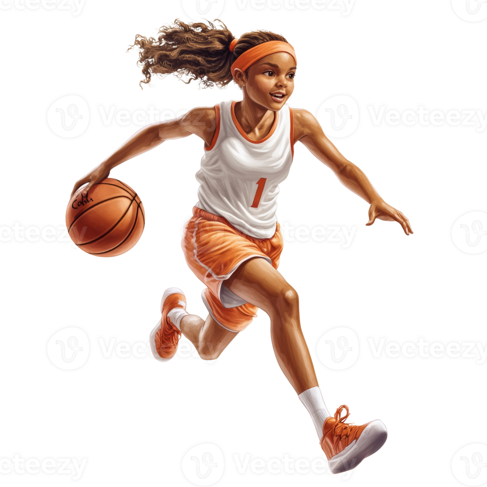 Young Female Basketball Player Dribbling In Motion png
