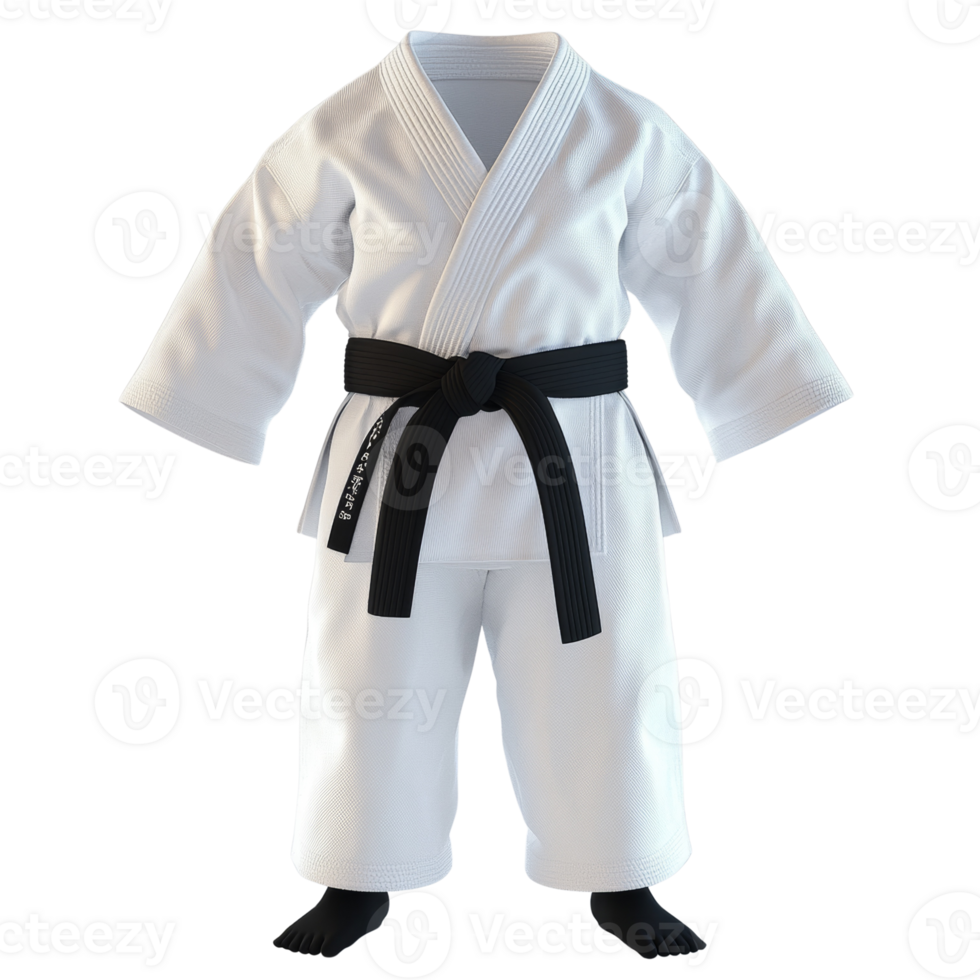 White Karate Gi With A Black Belt Displayed png