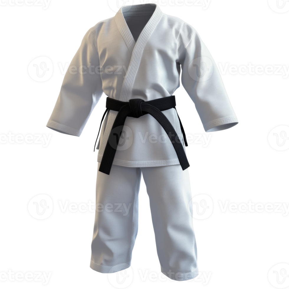 White Karate Gi With A Black Belt png