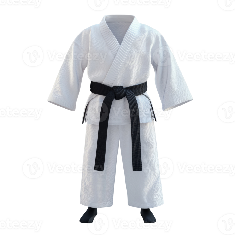 White Karate Gi With Black Belt Outfit Display png
