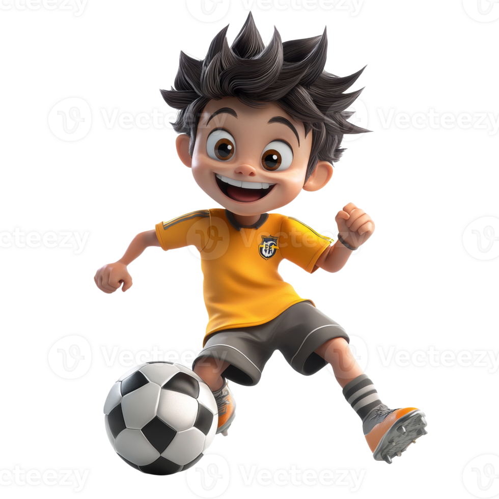 Happy Cartoon Boy Plays Soccer With Ball png