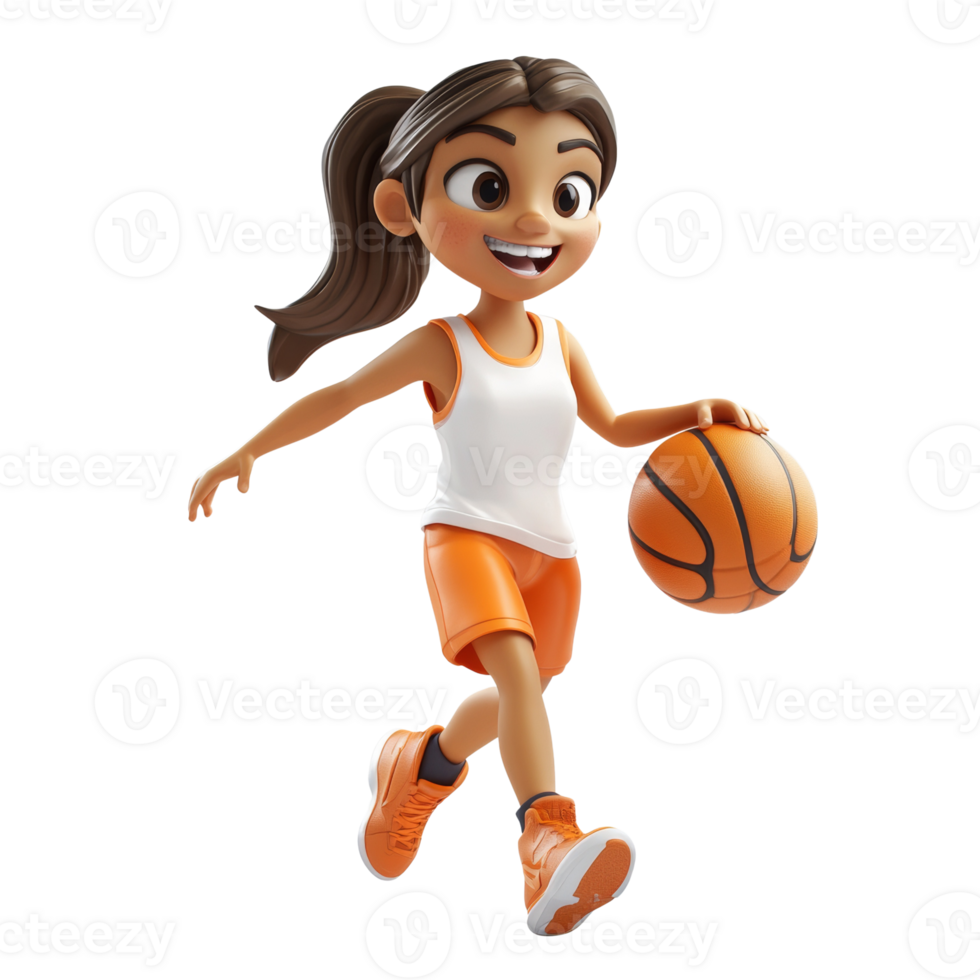 A Cartoon Girl Plays Basketball Energetically png