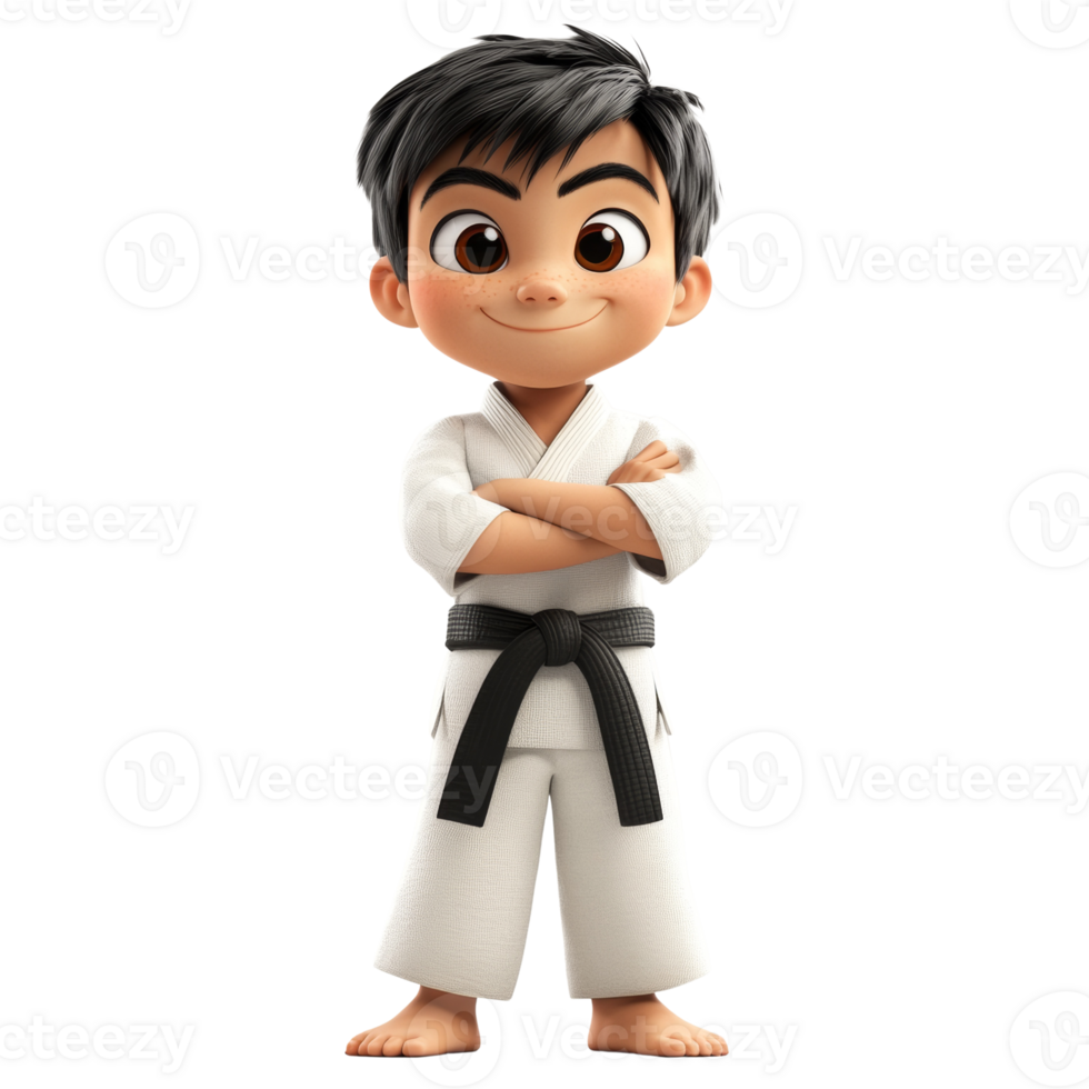 A Cartoon Boy in a Karate Gi with a Black Belt png