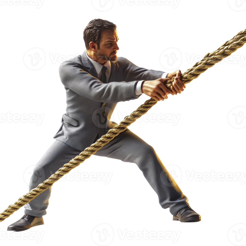 Businessman Pulling a Thick Rope With Strength and Determination png