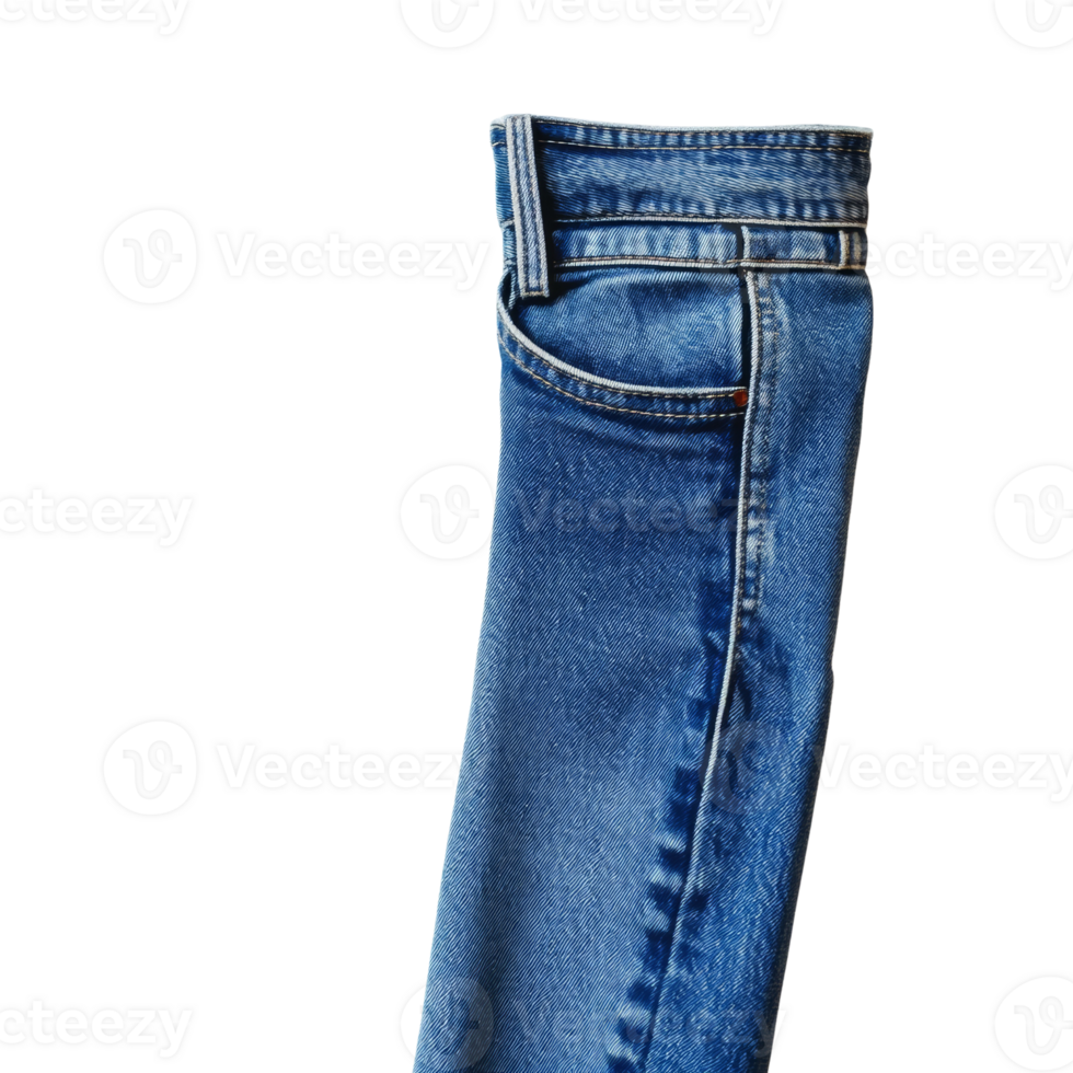 Folded blue jeans leg detail showing stitching png