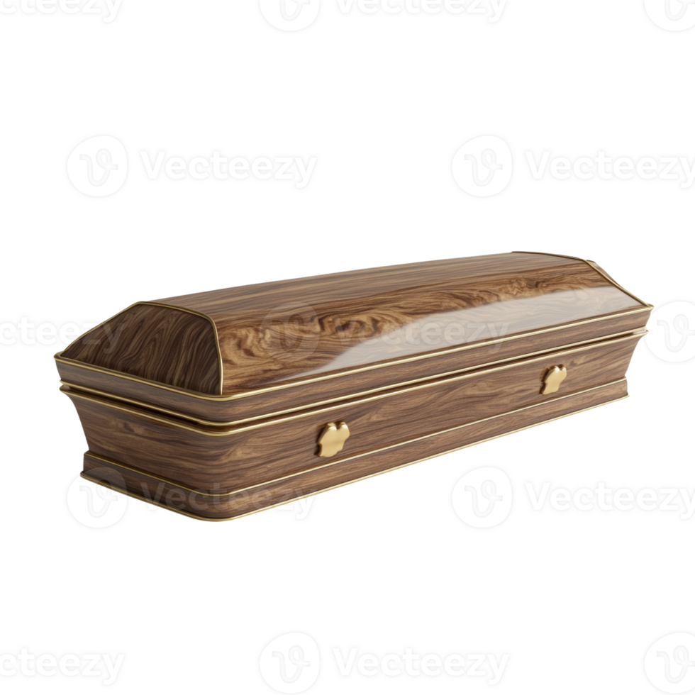 A Polished Wooden Coffin With Gold Accents png
