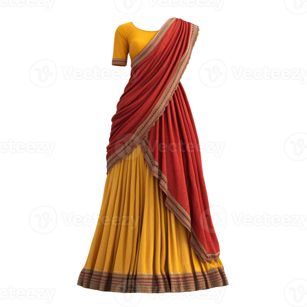 Elegant Red And Gold Indian Lehenga Choli Saree Ensemble png