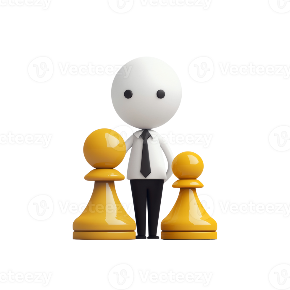 Businessman standing between two golden chess pawns png