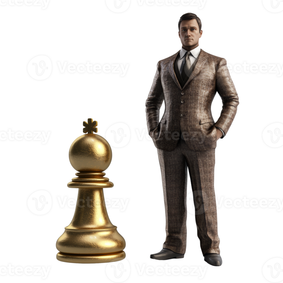 Businessman Standing Beside a Golden Chess Piece png