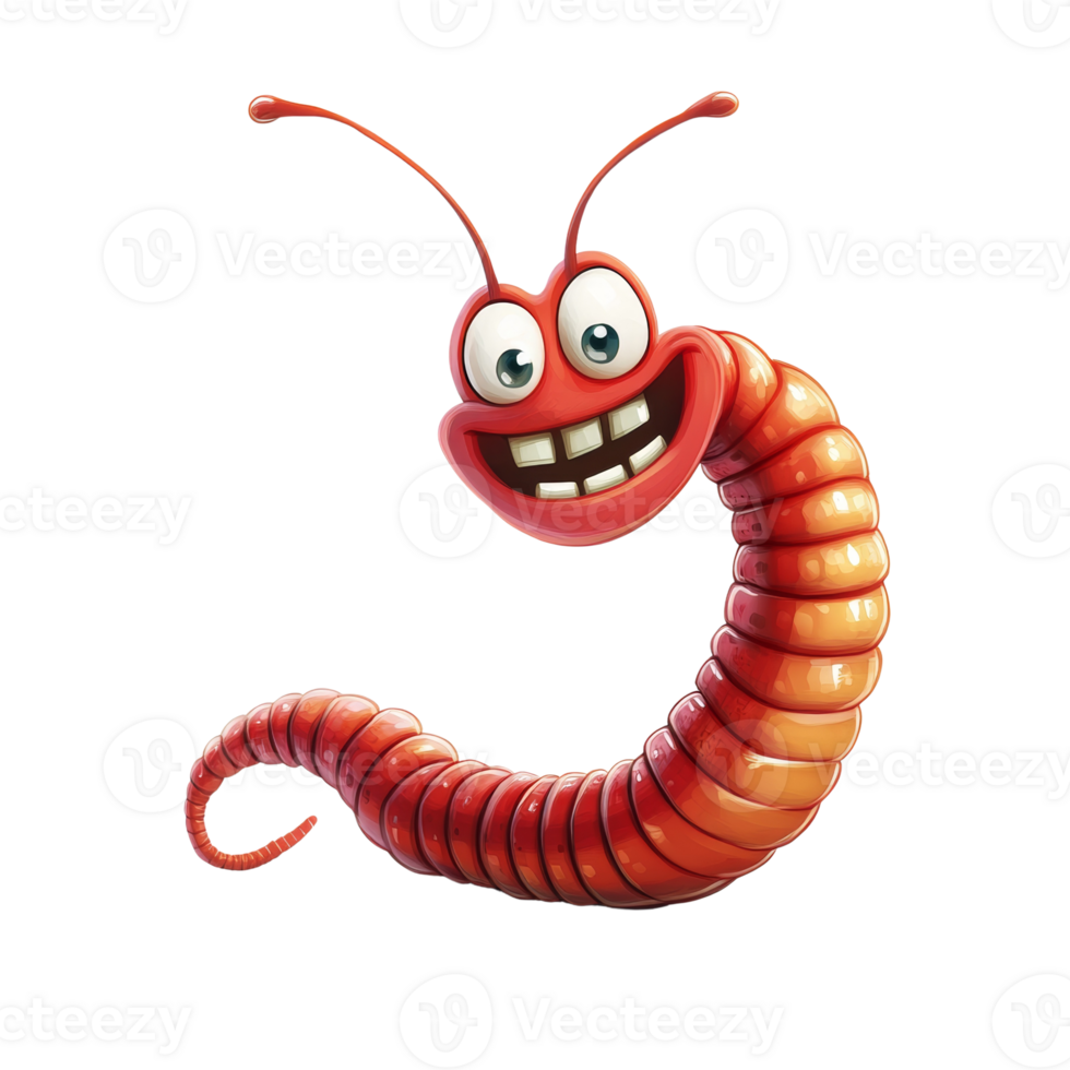 A Happy Red Worm Cartoon Character Smiles Widely png