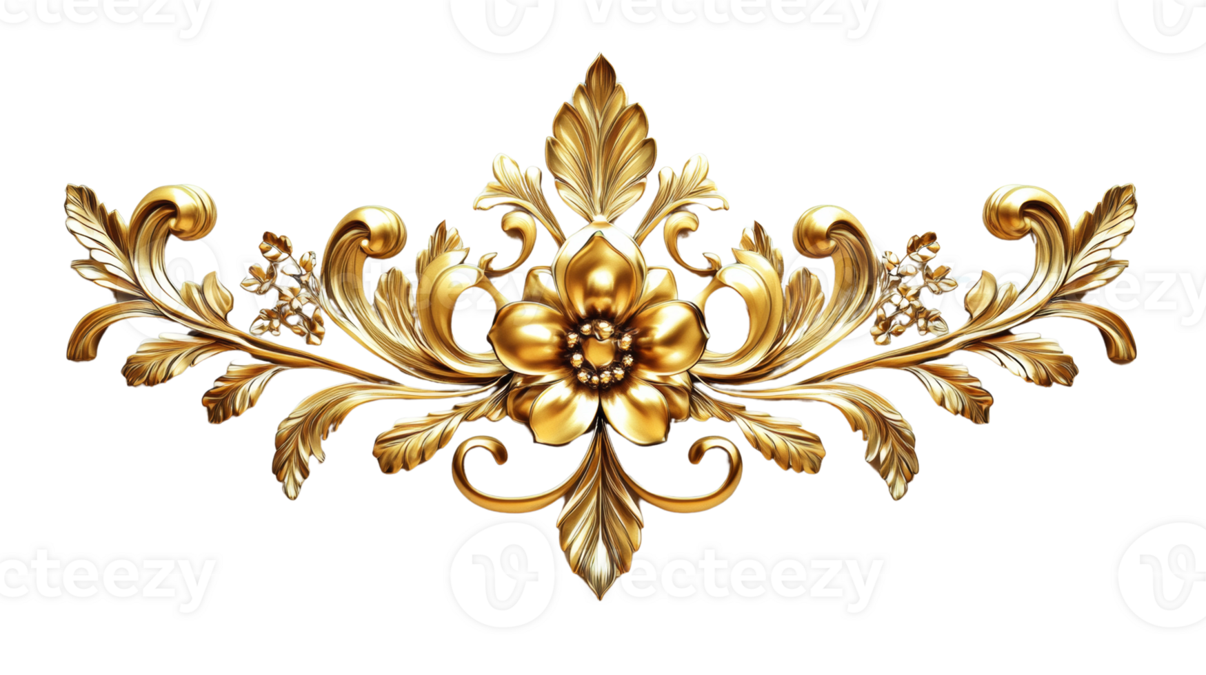 Ornate Golden Floral Design Element Isolated on Black png