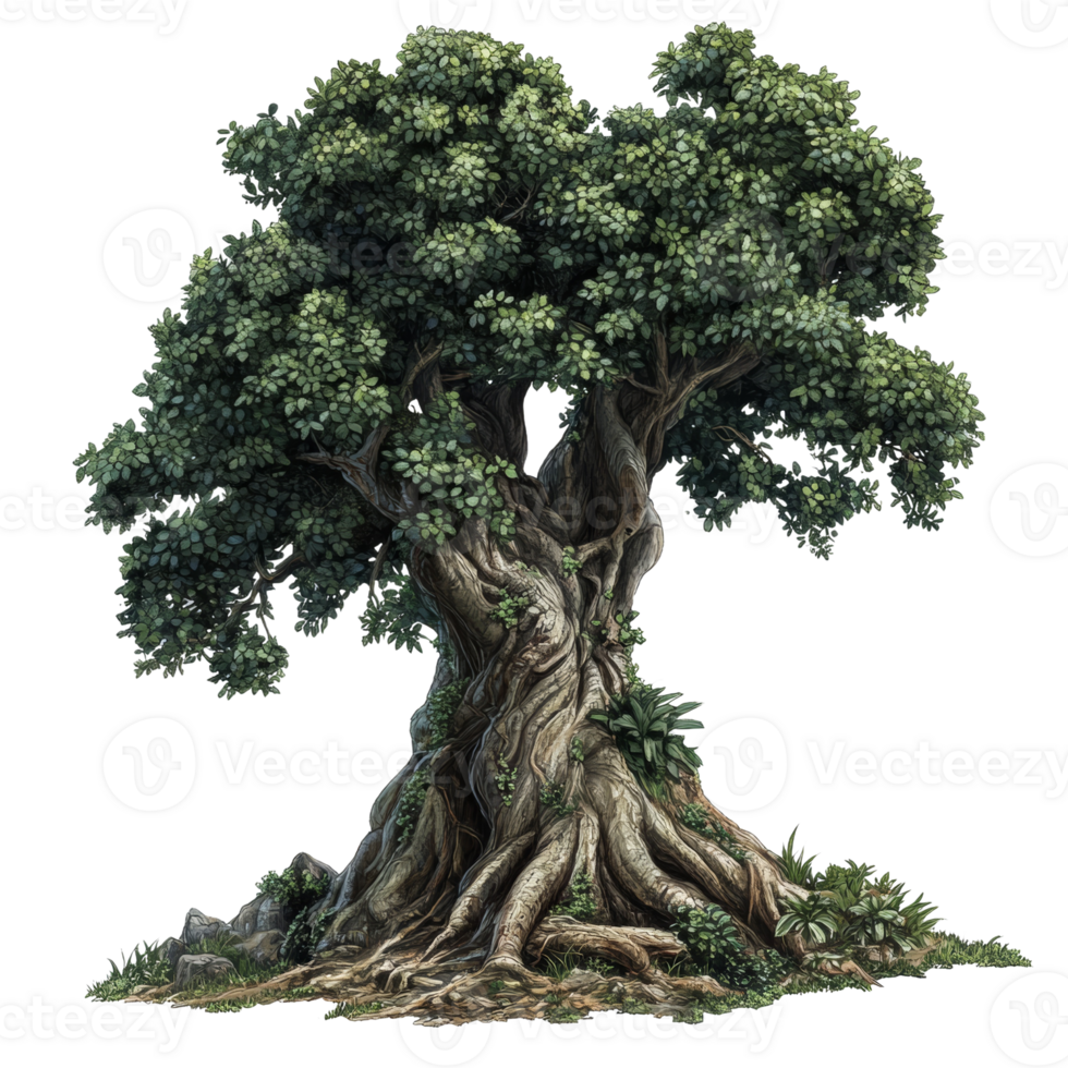 Ancient Twisted Tree With Lush Green Foliage png