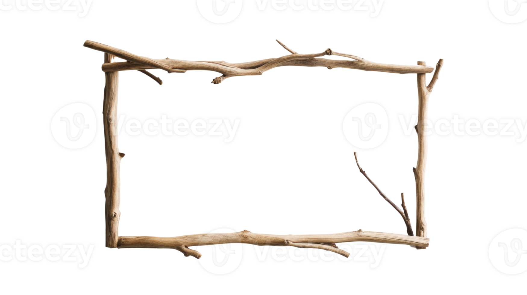 Rustic Wooden Branch Square Frame Design png