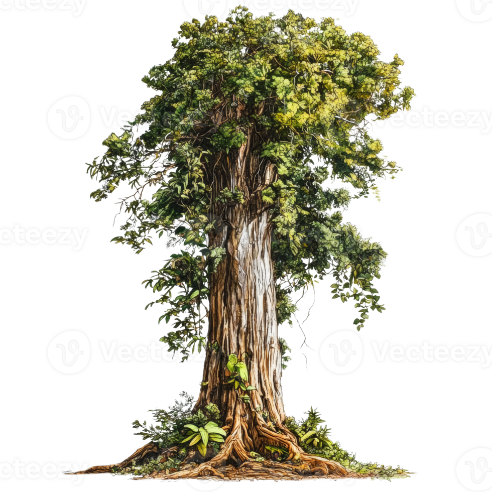 Lush Green Tree with Exposed Roots and Extensive Foliage png