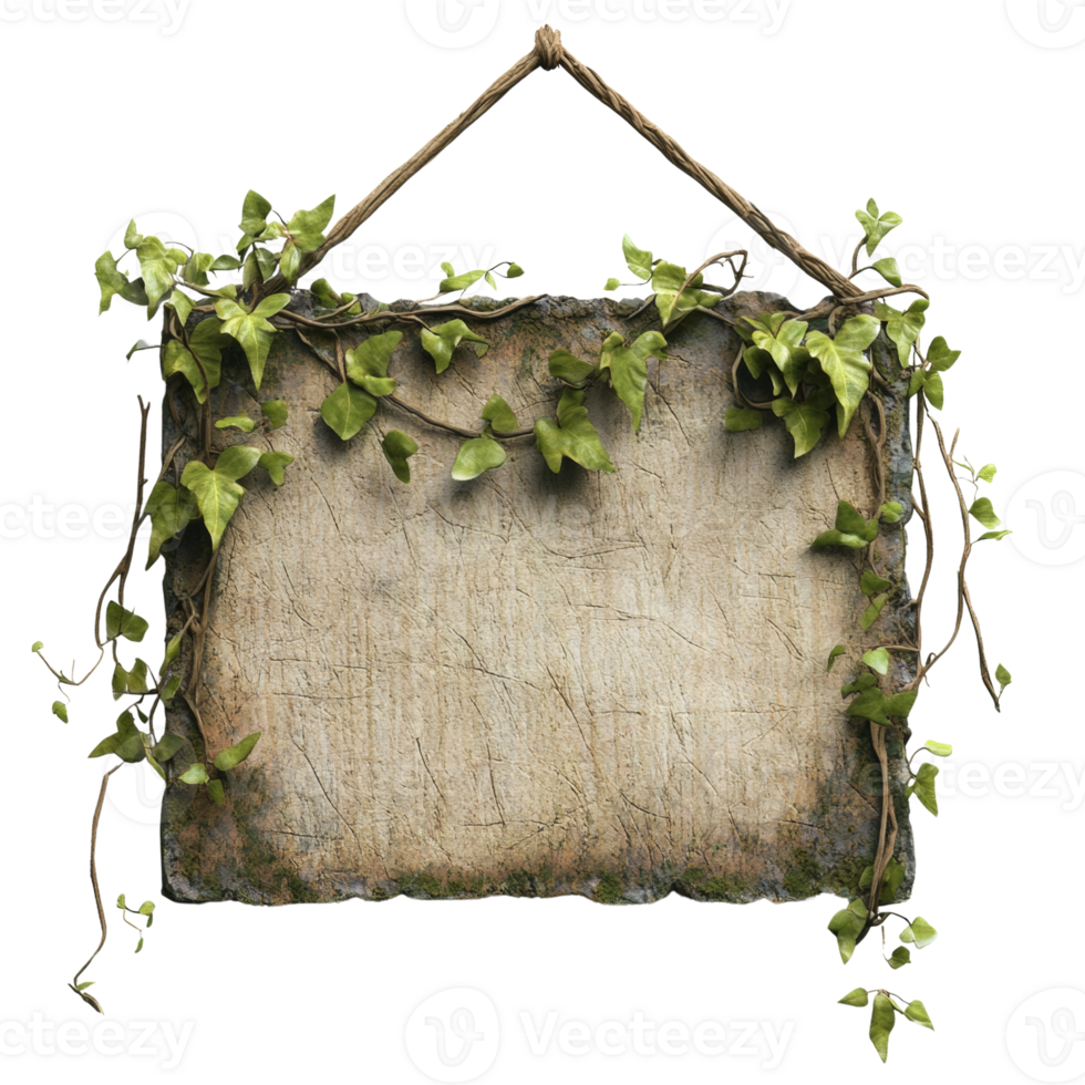 Stone Sign Hanging With Ivy Vines png