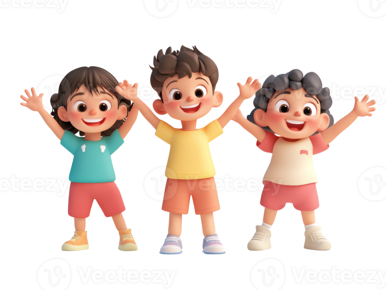 Three Happy Children Raise Their Hands Joyfully png