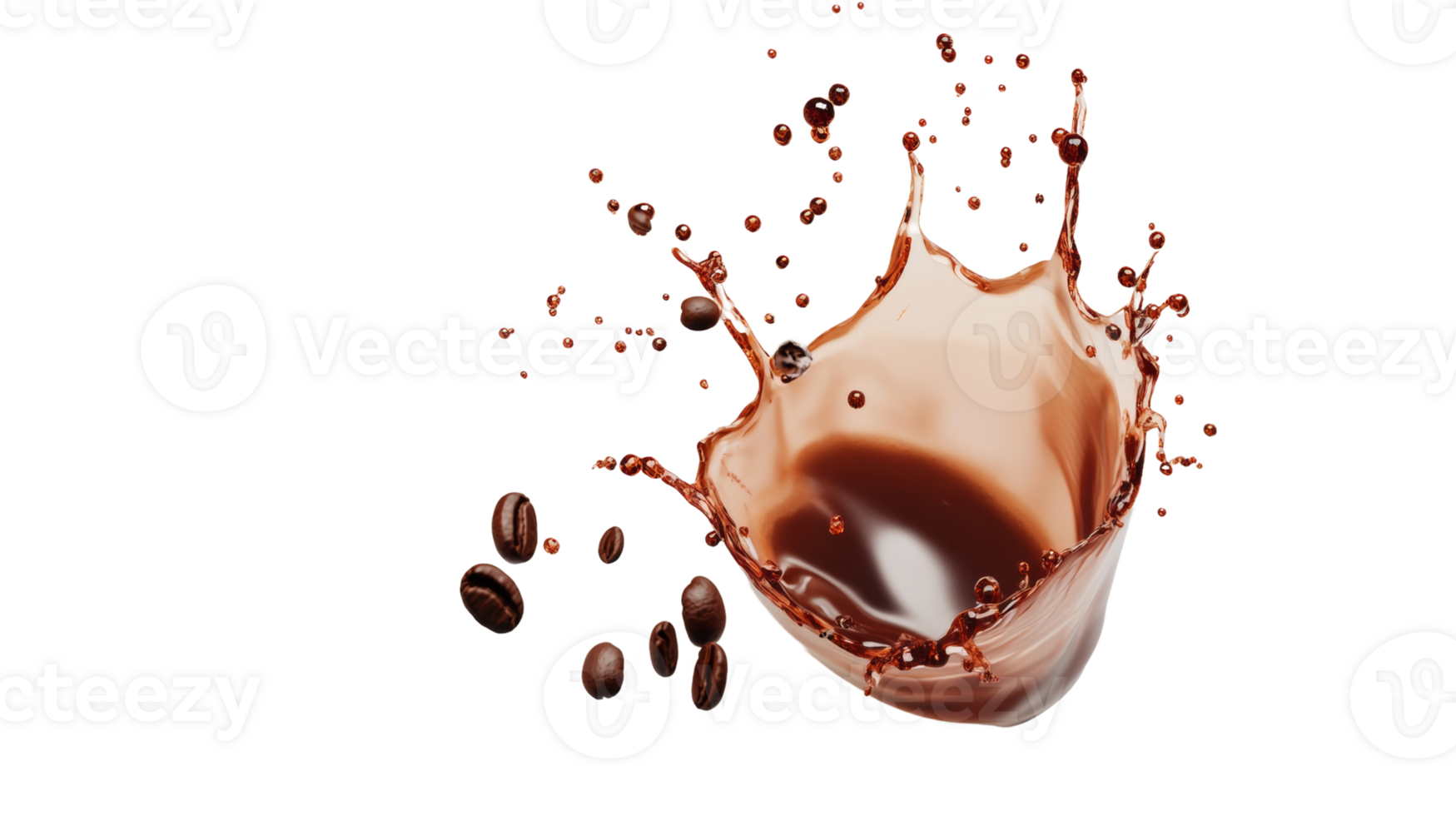 Coffee Splash with Roasted Beans in Motion png