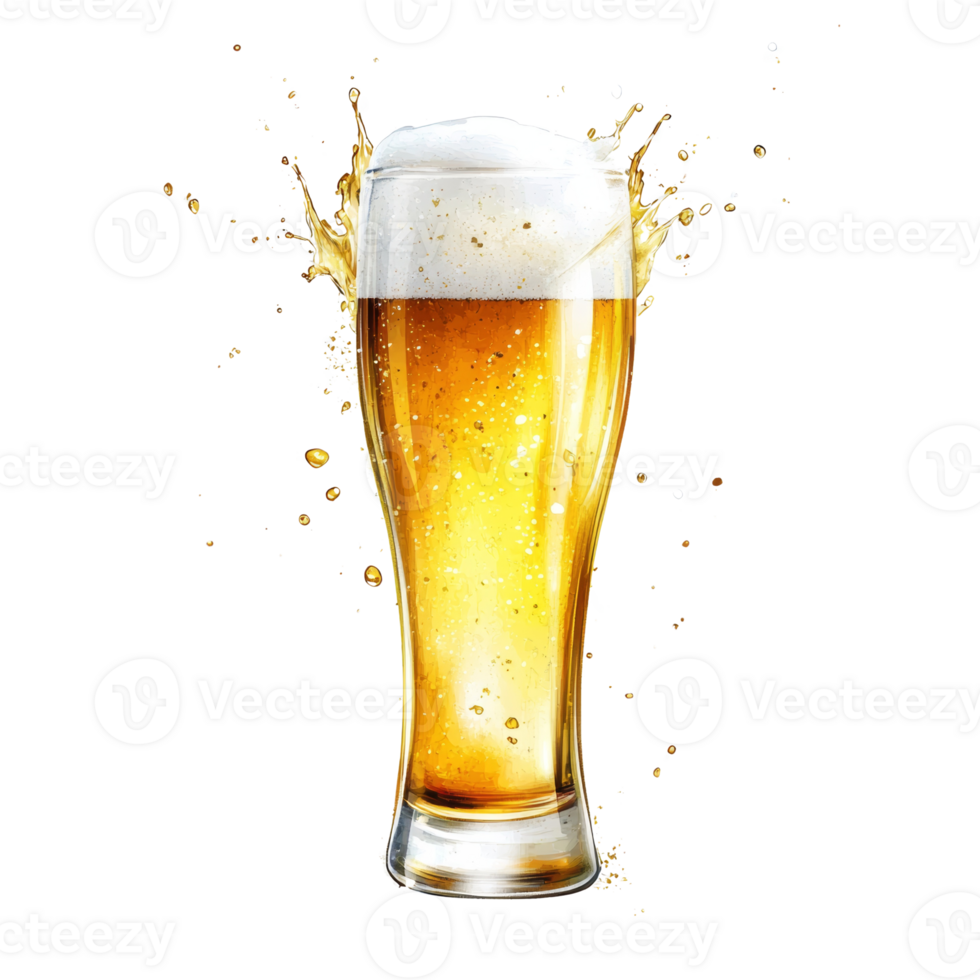 A Glass of Beer with a Splashing Foam Top png