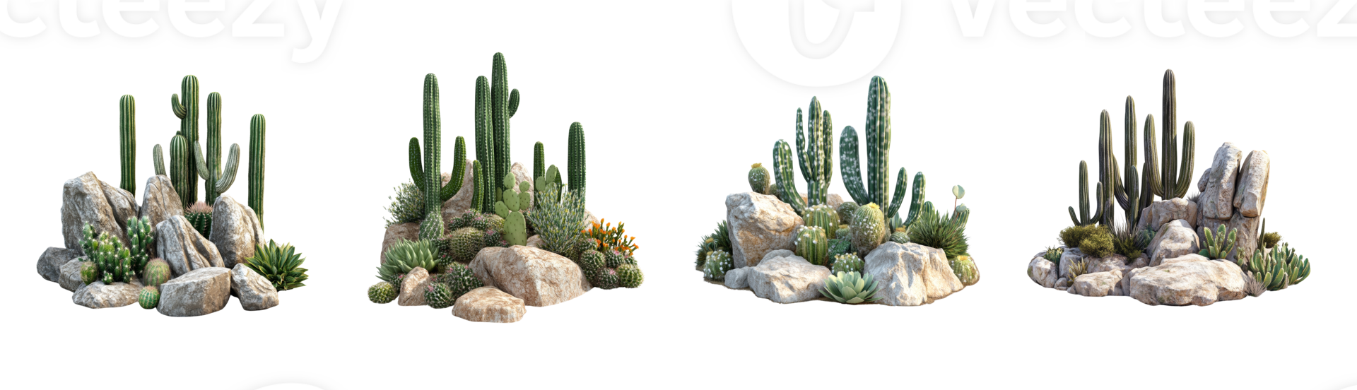 Desert Cactus Arrangements on Rocky Terrain png