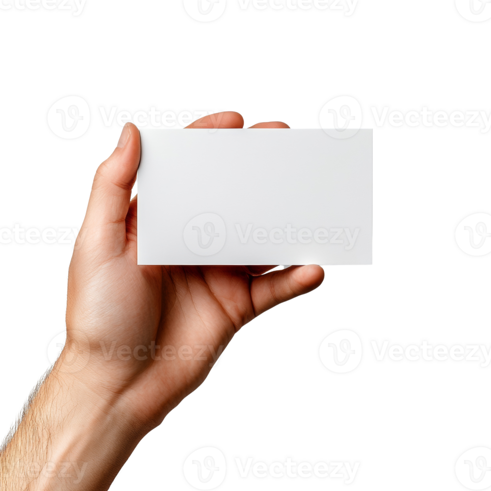 A hand holding a blank white rectangular card png