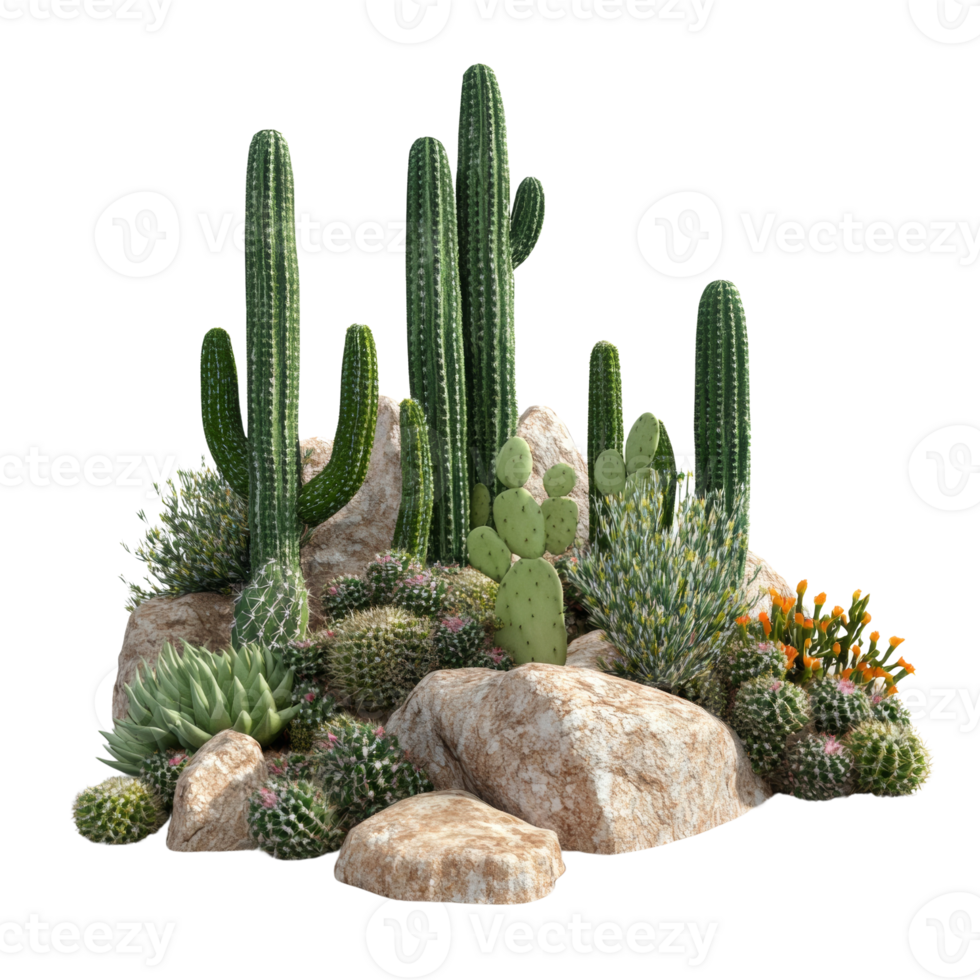 Desert Cactus Garden Rocks And Plants png