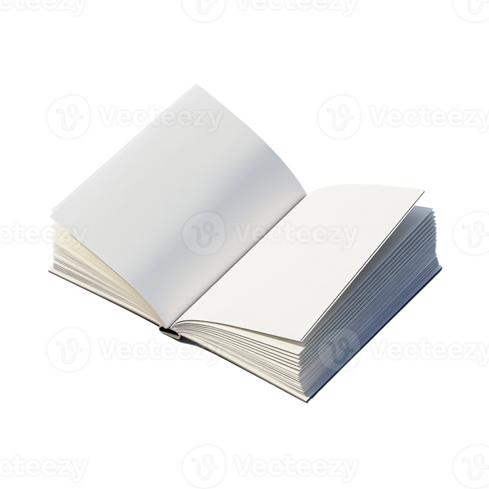 Open Blank Book Lies On White Background. cut out png
