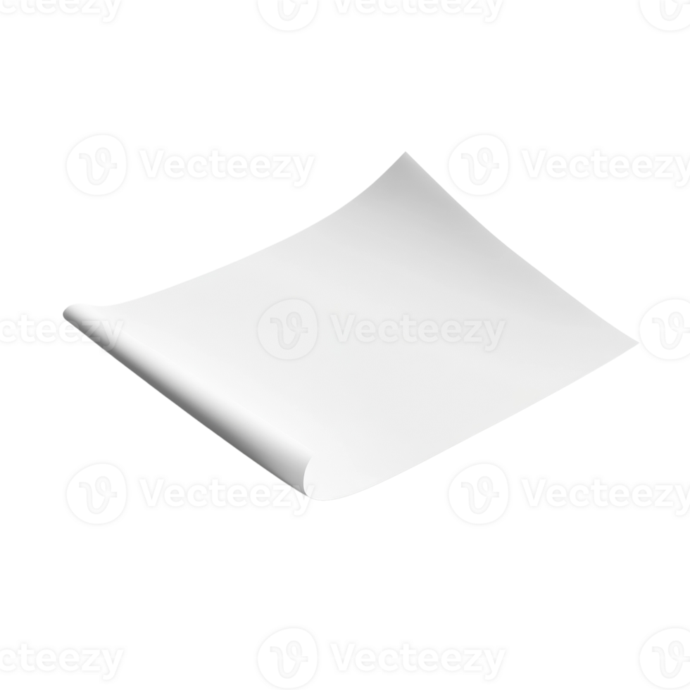 A single sheet of white paper is curled png