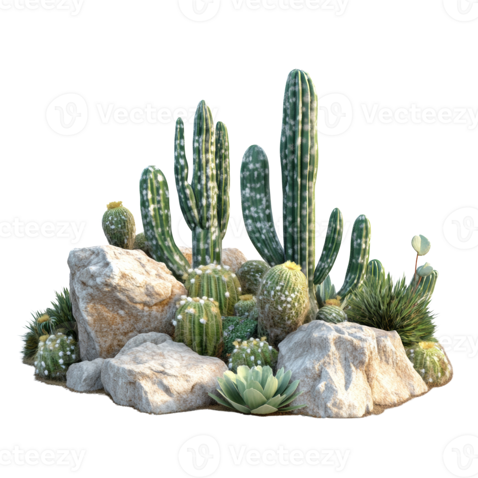Desert Cactus Garden Rocks Arrangement Display png