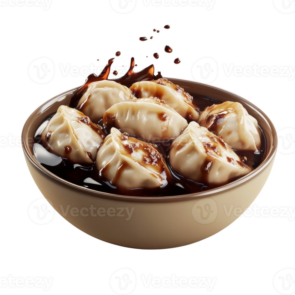 Delicious dumplings in a bowl with savory sauce png