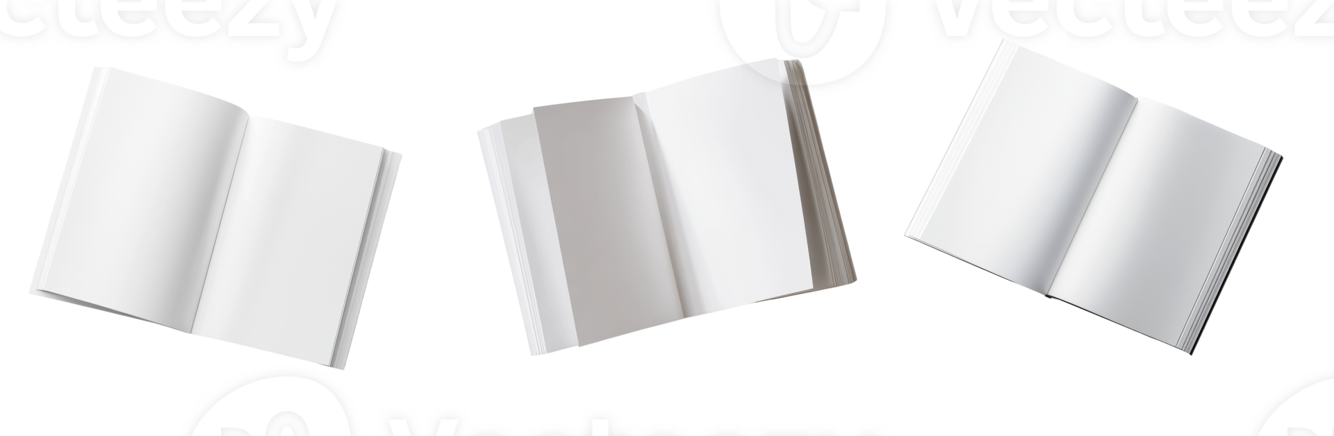 Three Blank Books Open in Different Positions png