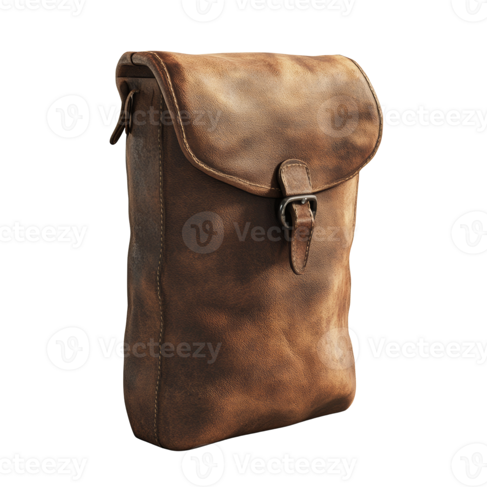 Distressed Brown Leather Shoulder Bag Displayed png