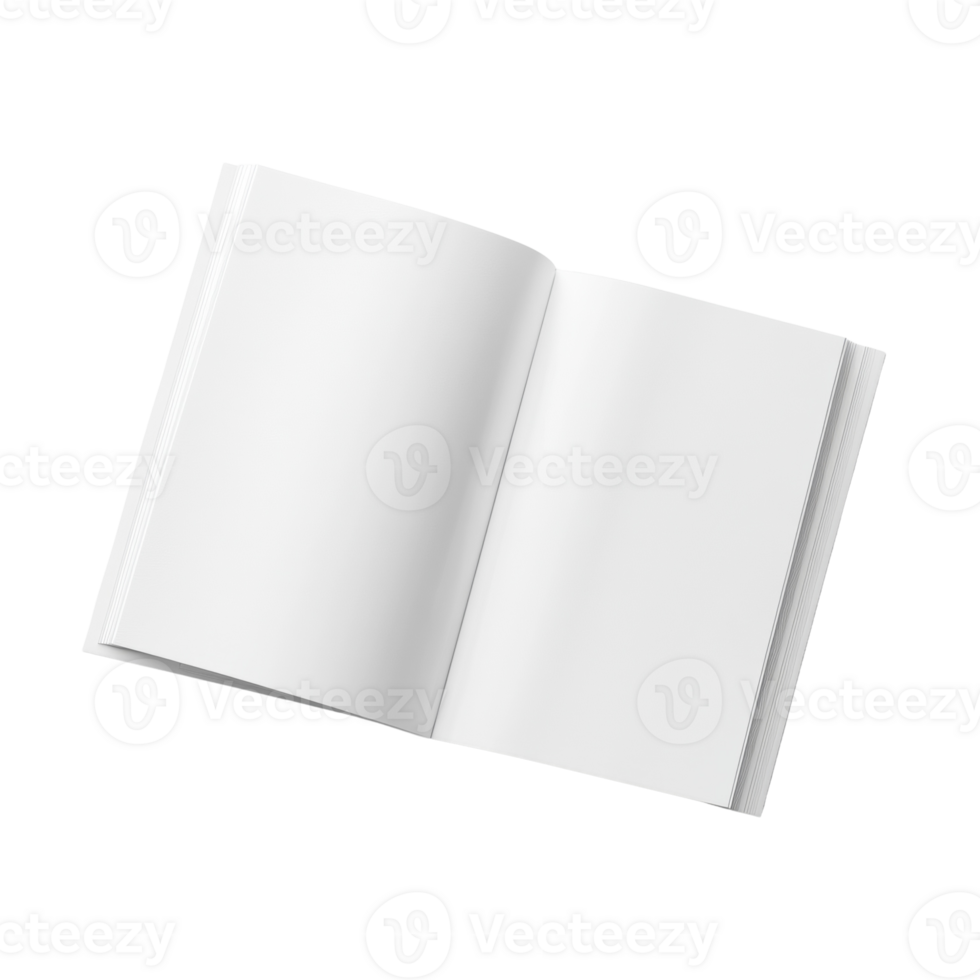 Blank open book pages lay flat on white background png