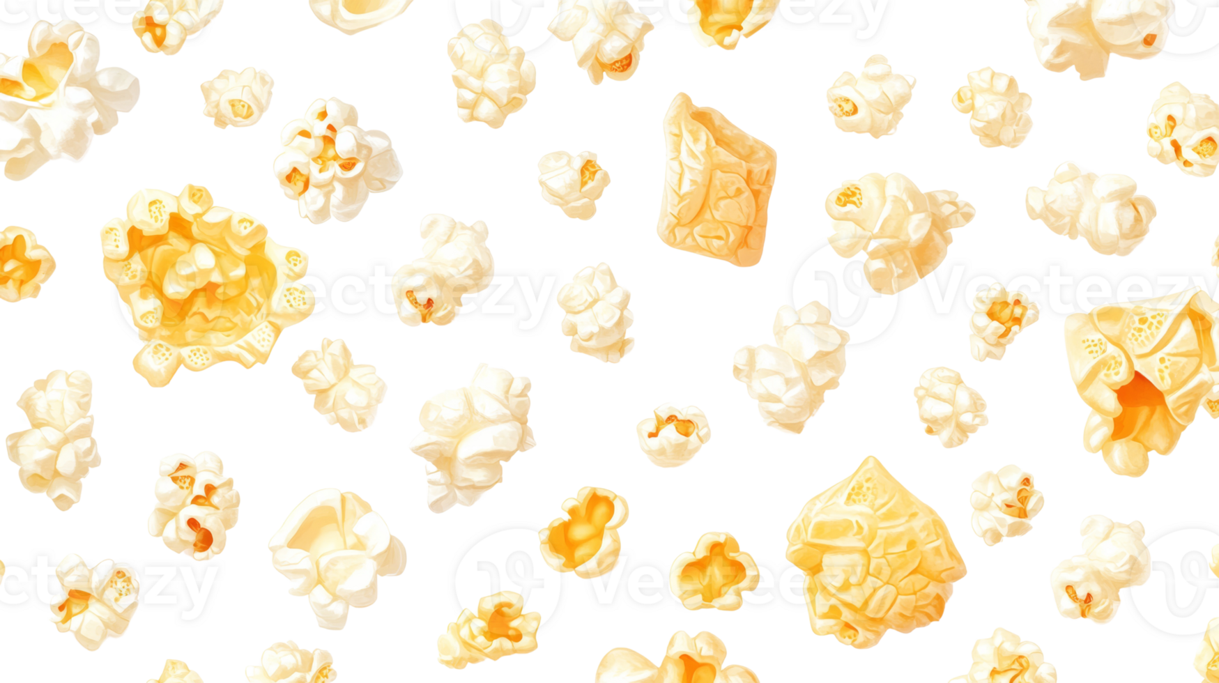 A delightful scattering of popcorn kernels against a black background png