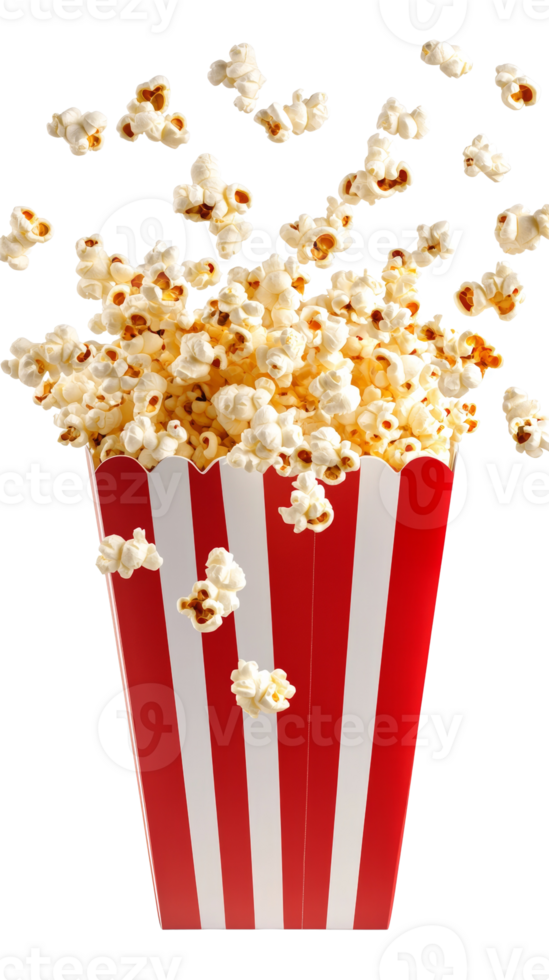 Buttery Popcorn Flying From Red Striped Bucket png
