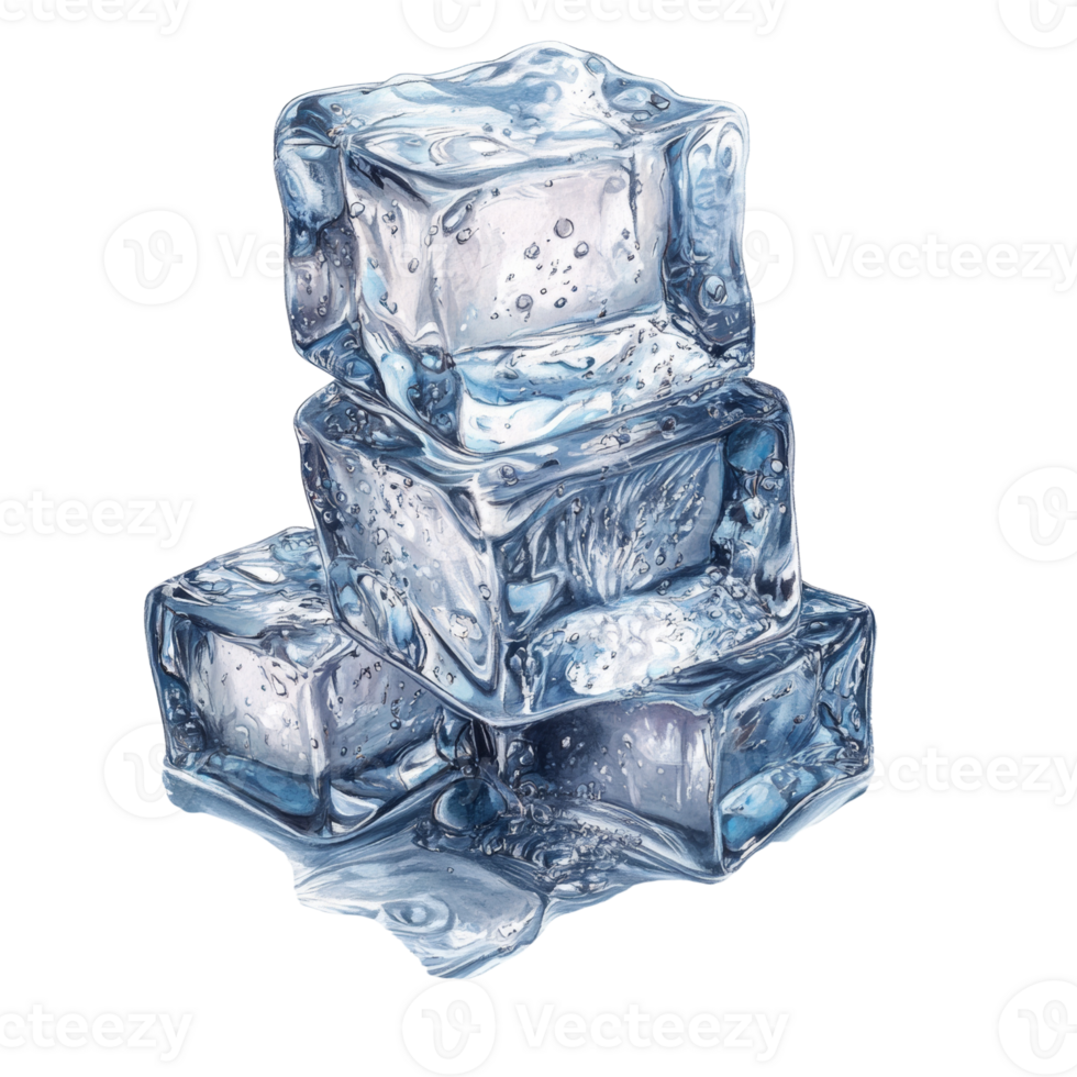 Three Crystal Clear Ice Cubes Stacked Together png
