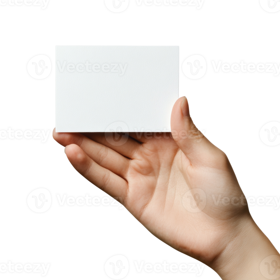 A hand delicately holds a blank white card png