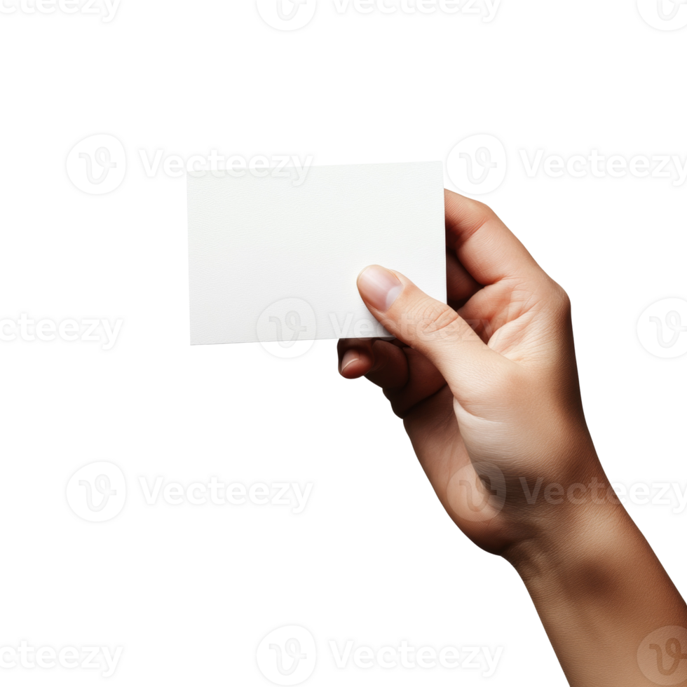 A hand holds a blank white card png
