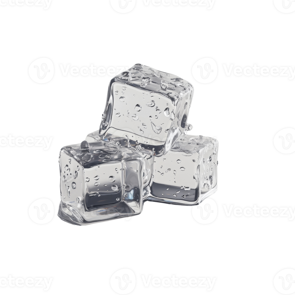 Three Clear Ice Cubes Melting On A Surface png