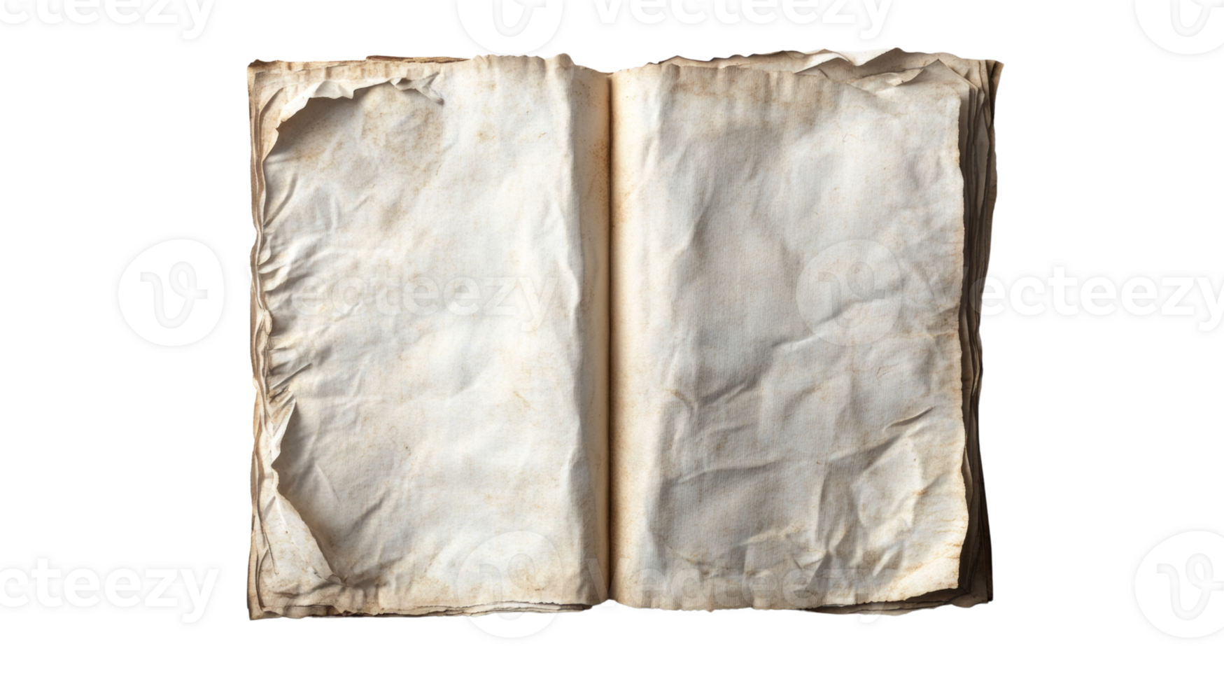 Ancient Worn Book Pages Open Displaying Blank Textured Paper png