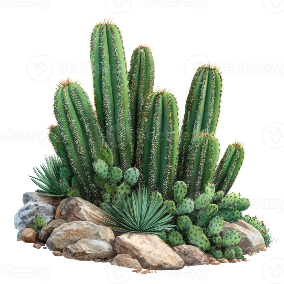 Desert Cactus Garden Rocks Plants Greenery png