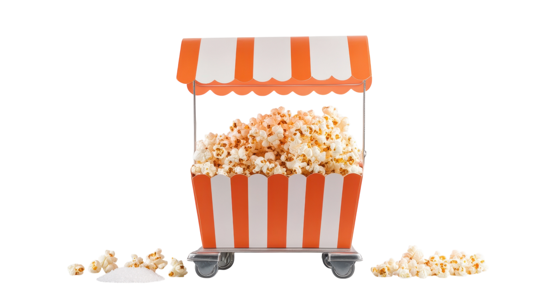 Vibrant Popcorn Stand Displaying Freshly Popped Popcorn Perfect for Movie Nights, Parties, or Festivals. png