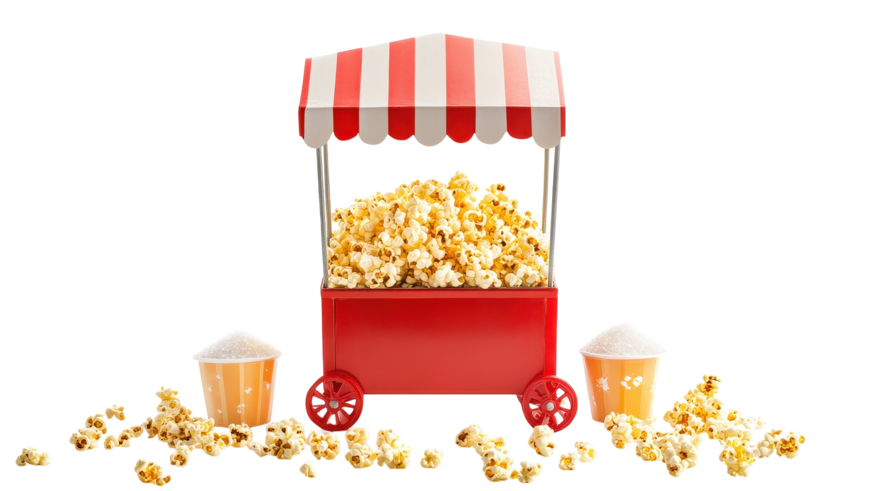 A Vibrant Popcorn Stand Displaying Freshly Popped Popcorn Ideal for Festivals, Events, and Cinemas. png