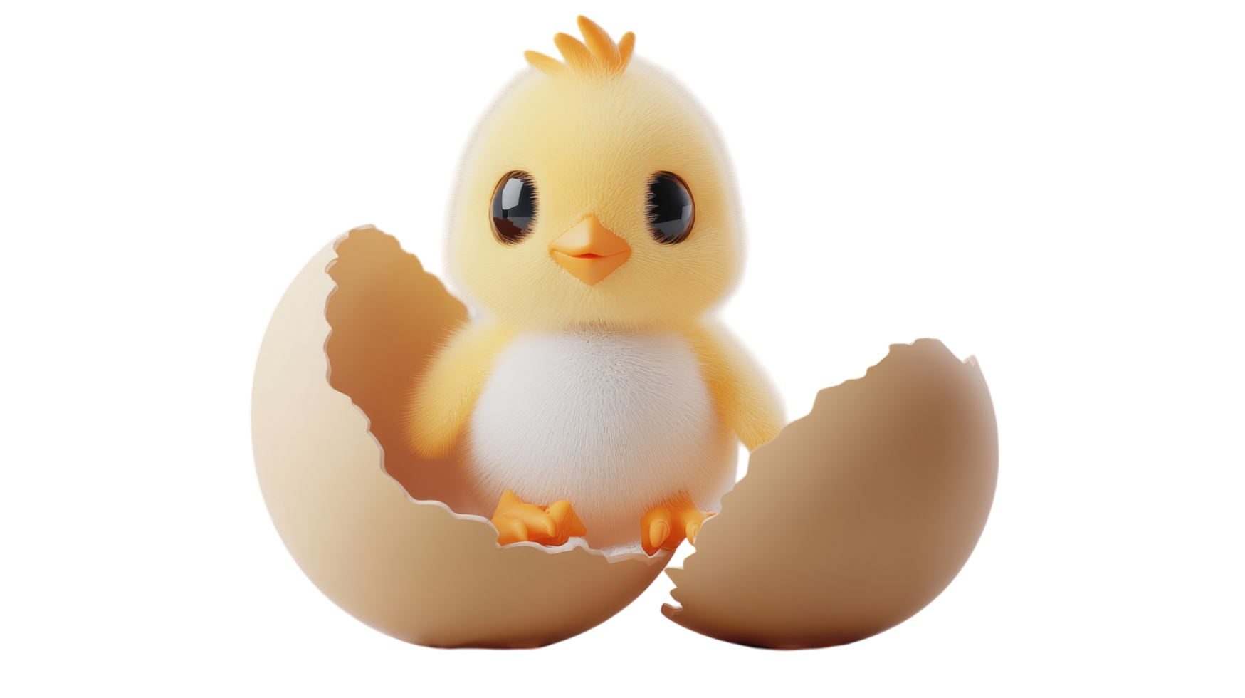 A cute chick hatching from an eggshell with bright colors against a transparent background in a playful setting. png
