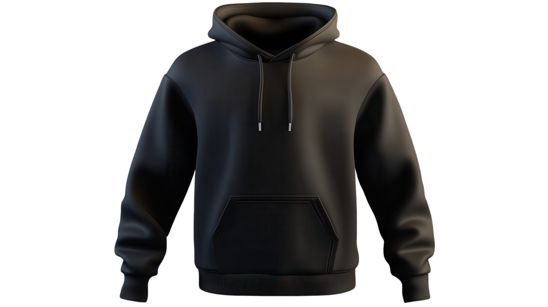 A sleek black hoodie displayed on a transparent background showcasing modern design and style for casual wear. png