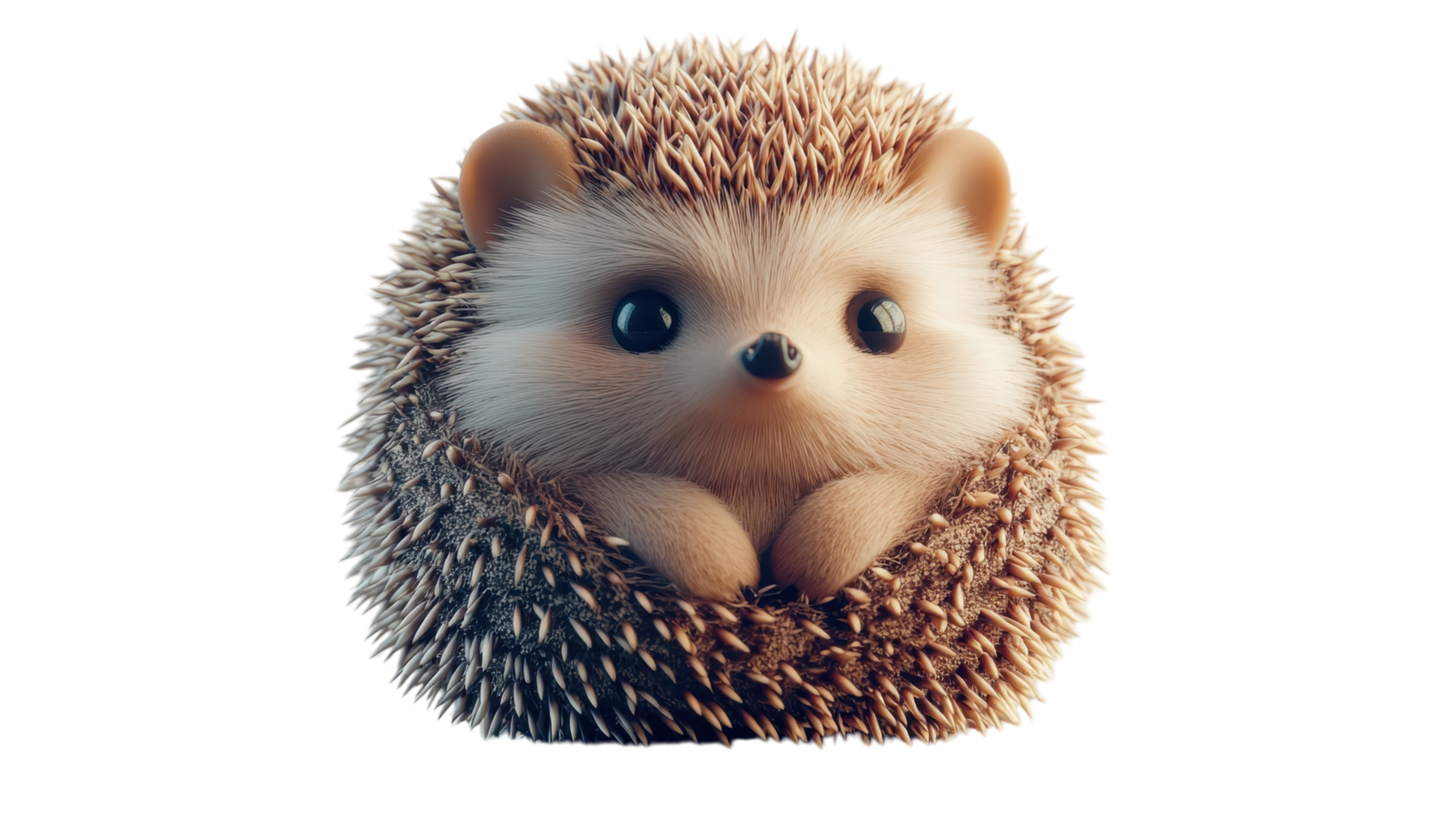 Cute cartoon hedgehog character resting with big eyes and soft features against a transparent background. png
