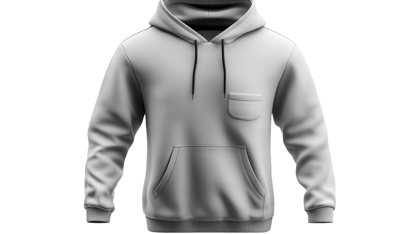 Front view of a plain gray hoodie on a transparent background showcasing its design details and casual style perfect for everyday wear. png