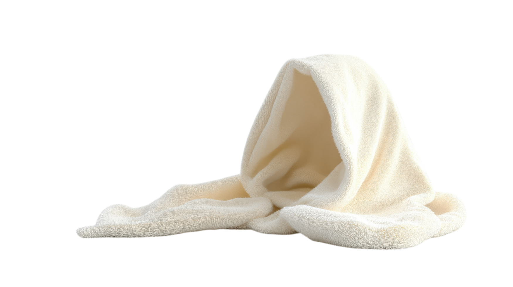 Cozy cream-colored fleece blanket draped on a surface, creating a warm and inviting atmosphere for relaxation. png